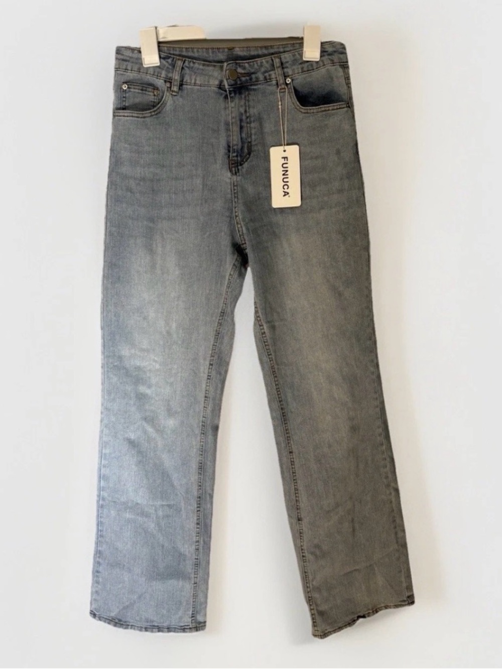 Funuca Women’s Jeans 30 High Waist Denim Light Blue Straight Leg Stretch NWT